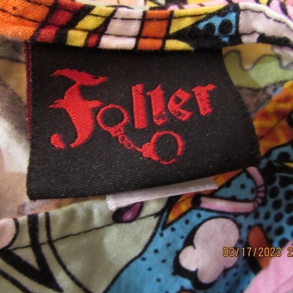 FOLTER DRESS SIZE XS SNACK ATTACK COMIC BOOK PRINT 50'S STYLE SLIT POCKE… PINUP - Picture 9 of 12